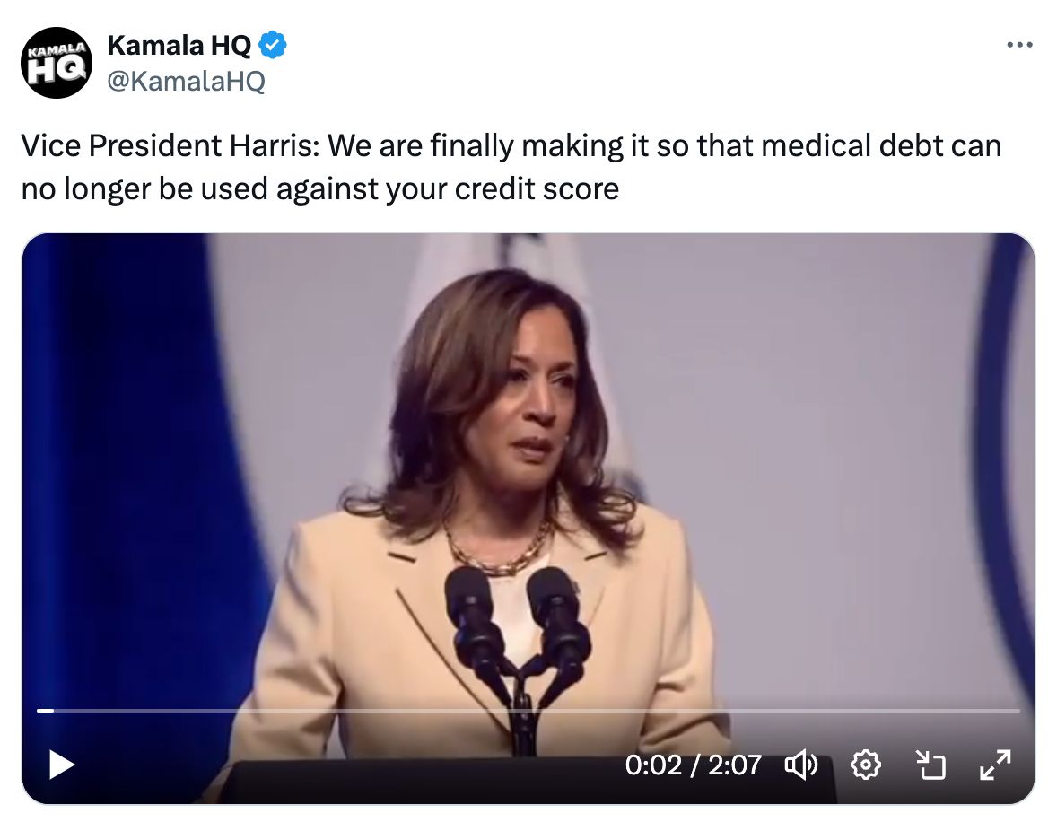 Vice President Kamala Harris: We are finally making it so that medical debt can no longer be used against your credit score.