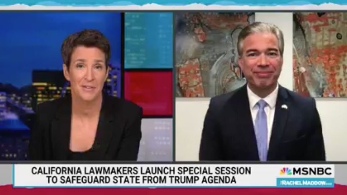 Screenshot of Rob Bonta on The Rachel Maddow Show