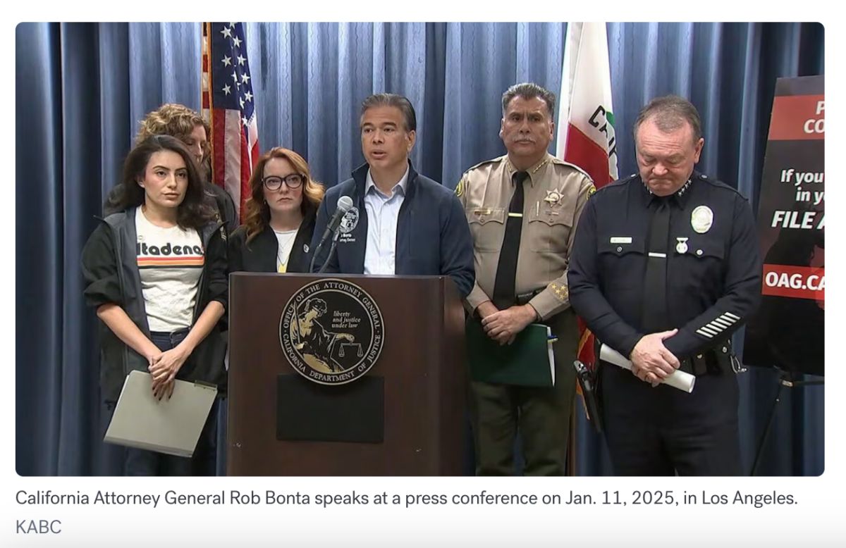 California Attorney General Rob Bonta speaks at a press conference on Jan. 11, 2025 in Los Angeles. Source: KABC