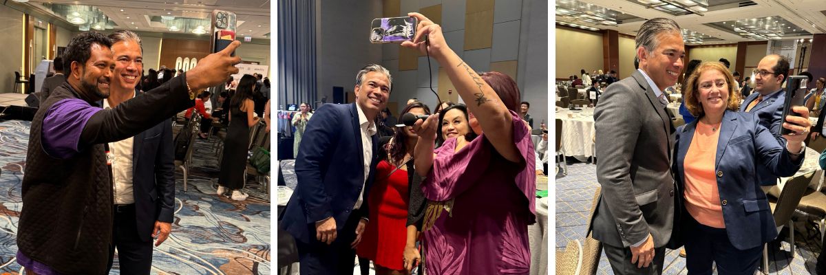 Photos of Rob taking selfies with others