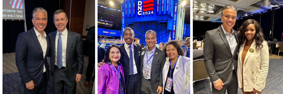 Photos of Rob with Pete Buttigieg, Justin Jones, and Jasmine Crockett