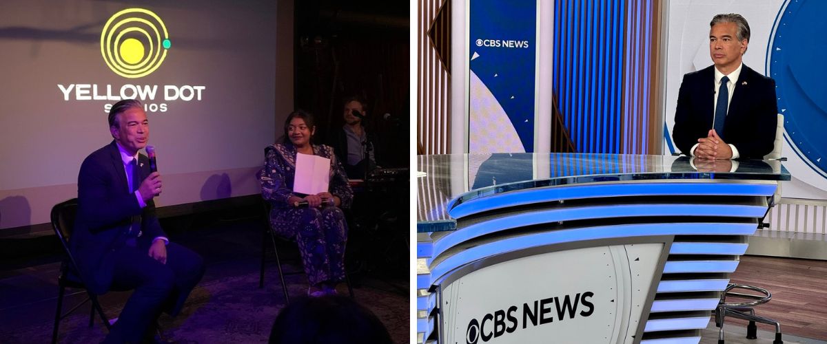Photos of Rob speaking at a Climate Week event and on CBS