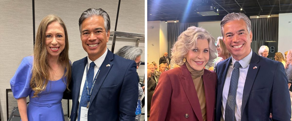 Photos of Rob Bonta with Chelsea Clinton and Jane Fonda