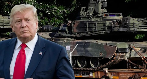 Trump with Military Vehicle next to him