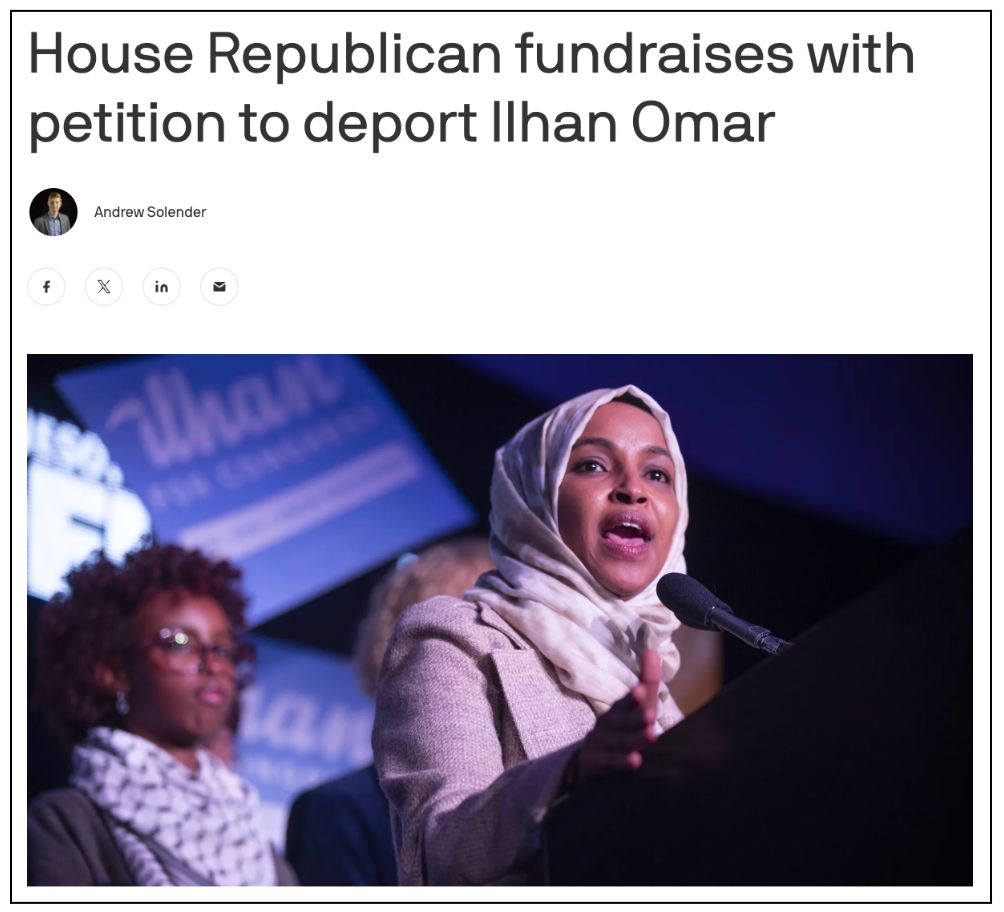 House Republican fundraises with petition to deport Ilhan Omar