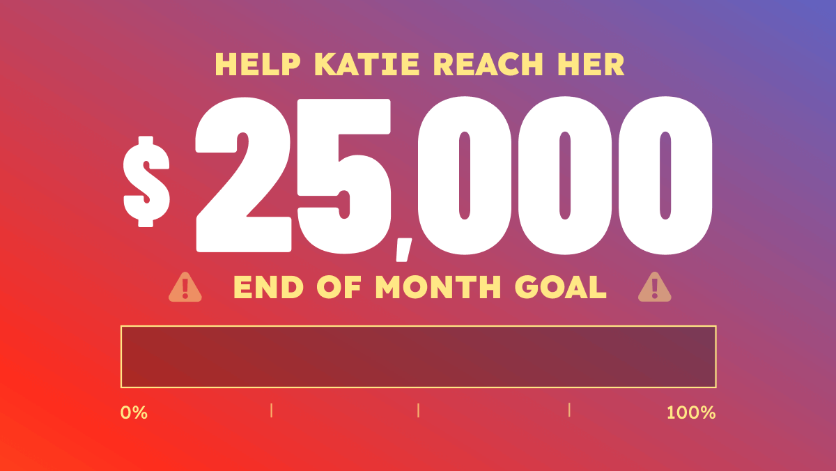 Help Katie Reach Her $25,000 End of Month Goal