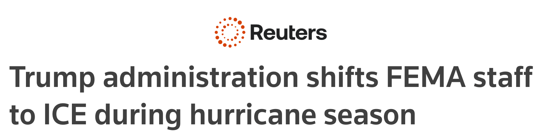Reuters: Trump administration shifts FEMA staff to ICE during hurricane season