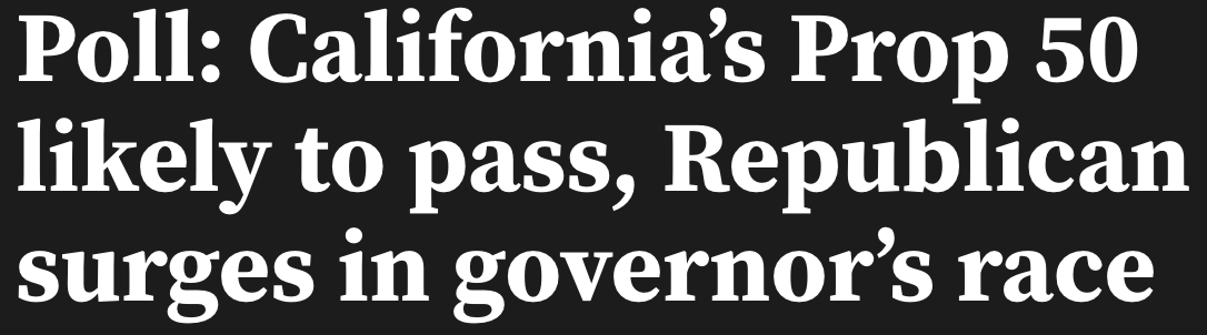 Poll: California's Prop 50 likely to pass. Republican surges in governor's race