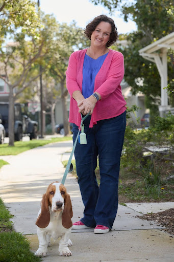 Katie Porter walking her dog Poppy