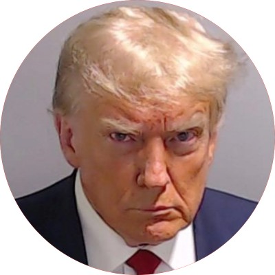 Circular photo of angry Trump