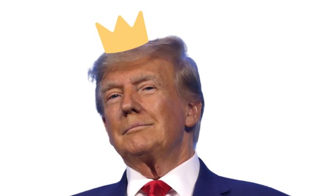 Photo of Trump smirking with crown