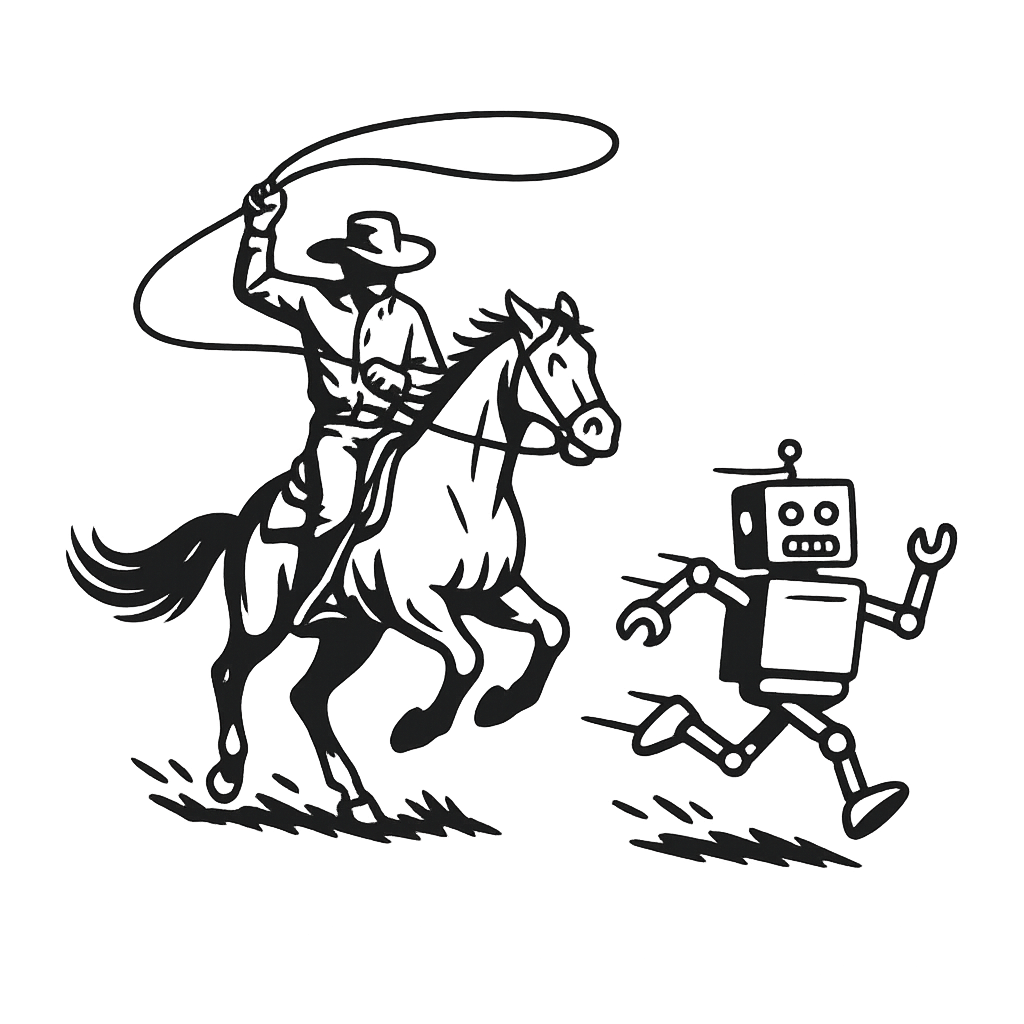 Cowboy lassoing robot illustration