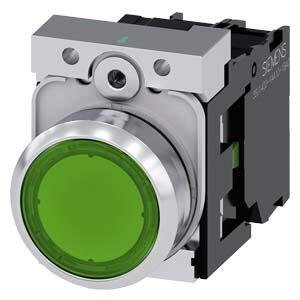 SIEMENS SİRİUS ACT METAL KOMPLE IŞIKLI YAY DÖNÜŞLÜ BUTONLAR YEŞİL 230VAC 1NO