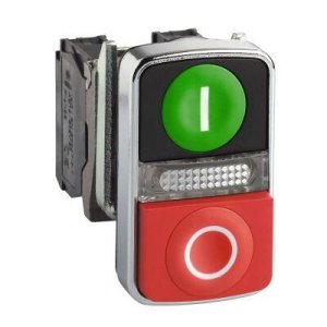 SCHNEIDER ELECTRIC YEŞİL SIVA ALTI/KIRMIZI ÇIKIK IŞIKLI ÇİFT BAŞLIKLI BASM BUTON ÇAP 22 1NA+1NK 240V