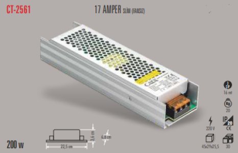 CATA SLİM LED TRAFO 17 AMPER (İÇ MEKAN) CT-2561