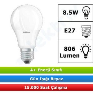 OSRAM VALUE CLA60 8,5W/865 6500K BEYAZ IŞIK E27 DUY LED AMPUL 806 LÜMEN