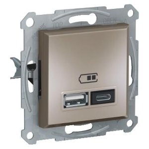 ASFORA USB PRİZİ, 2.4A, İKİLİ, TYPE A+C, BRONZ