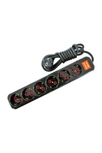 Ayka 77 620 02 2m 6lı Siyah Darbe Şok Korumalı Grup Priz