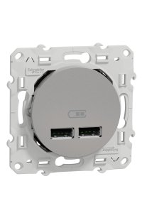 Schneider S530407 Odace 2.1A Alüminyum 2li USB Priz