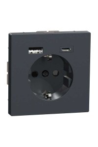 Schneider Type A+C 3A Antrasit Topraklı USB Şarjlı Priz