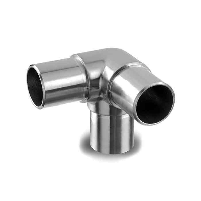 3-way Corner Connector for 1.9" dia. Tubing, 304 Satin Stainless Steel, Sold 2/Box