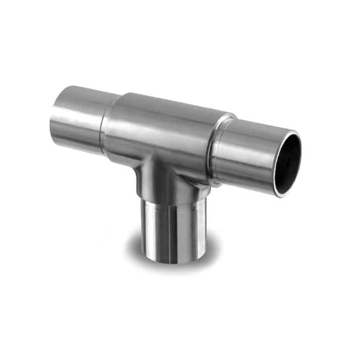 3-way T-Connector for 1.9" dia. Tubing, 304 Satin Stainless Steel, Sold 2/Box