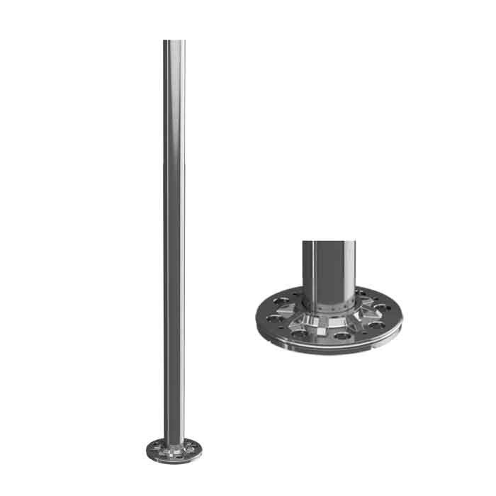 Round Newel Post, 1-1/2" dia. Tubing, w/Heavy Duty Flange, Double Wall Thickness (.156"), 304 Satin Stainless Steel, 38" Tall, Sold 1/Box