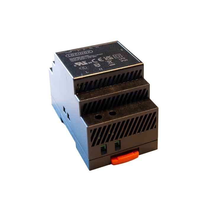 DC power supply with 24V input voltage and 60W output. Use with Powerboxes PB-1-ZILV or PB-1-9005
