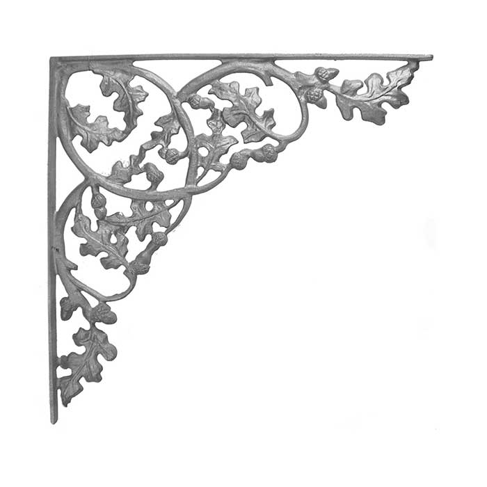 21-1/2" Tall Cast Iron Corner Bracket, Curly Oak Style, Double Faced