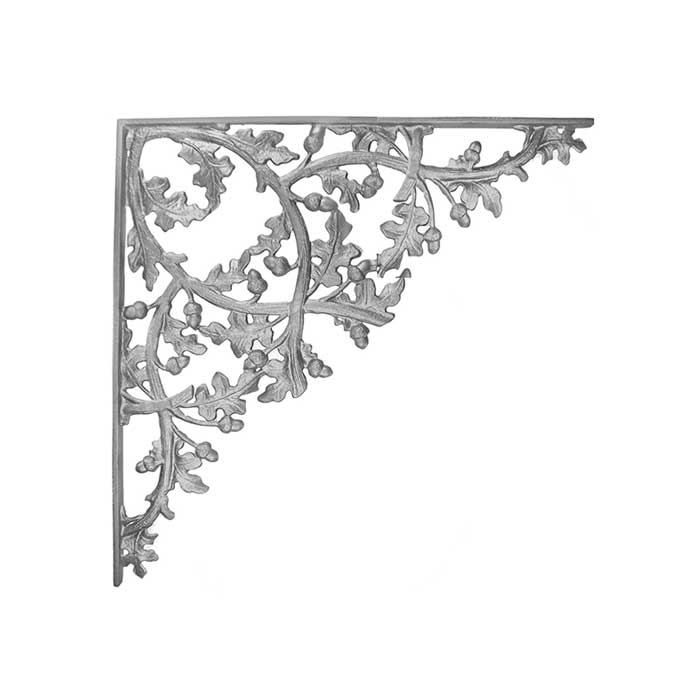 26-1/2" Tall 2 Piece Cast Iron Corner Bracket, Curly Oak Style, Double Faced