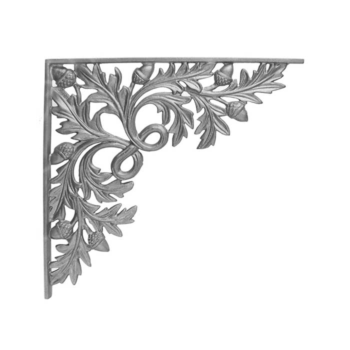 16" Tall Cast Iron Corner Bracket, Water Oak Style, Double Faced