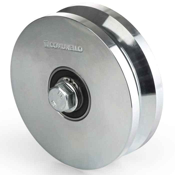 Heavy Duty, High Performance, Galvanized Y-Groove Wheels with Double Bearings. Available in 4" and 6" sizes.