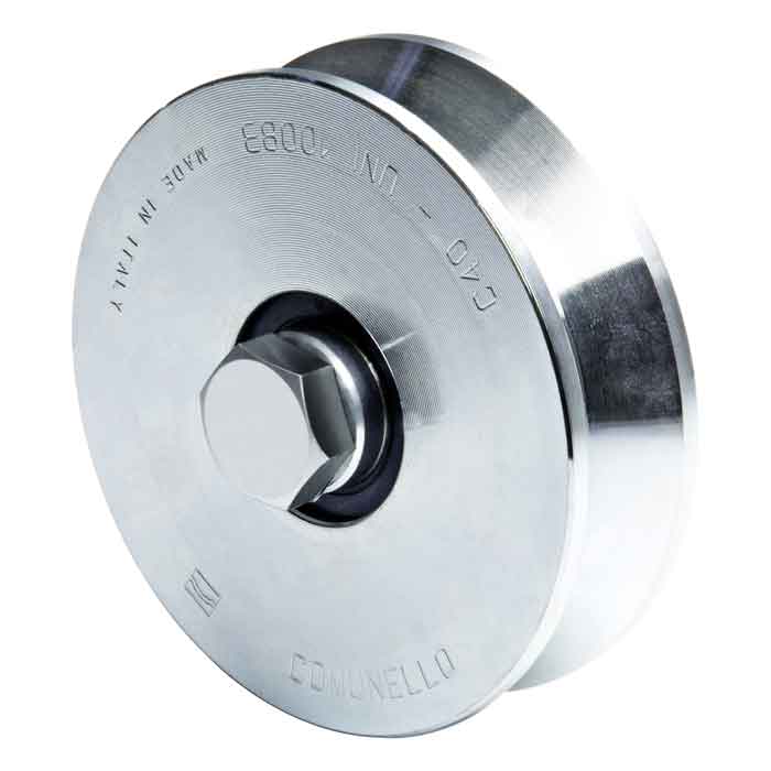 Standard, Galvanized V-Groove Wheels with 2 Bearings. Available in  4" and 6" sizes.