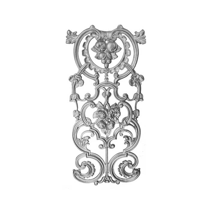 28-3/4" Tall Cast Iron Panel, Rose and Berry Style, Side Backed Out (SBO)