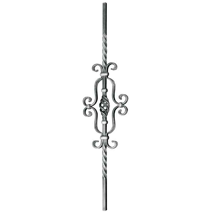9/16" sq. Steel Baluster w/ 16-1/8" Scroll Design, 45-1/2" Tall, Tradition Series