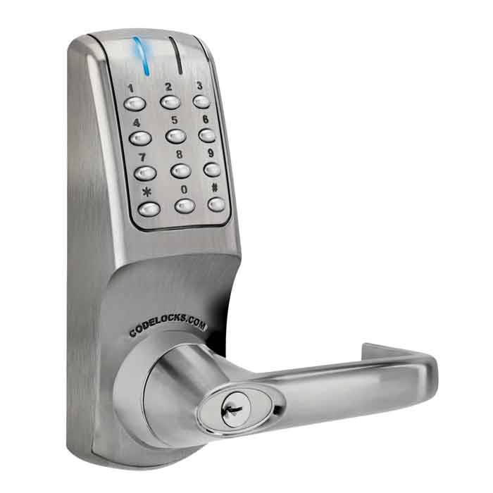 Heavy Duty Electronic Code Lock, Tubular Latchbolt, Code Free, Brushed Stainless Steel