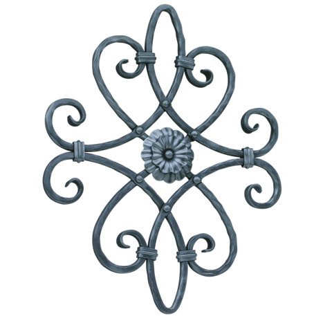1/2" sq. Forged Steel Scroll Panel w/Floral element on one side, 20-7/8" Tall