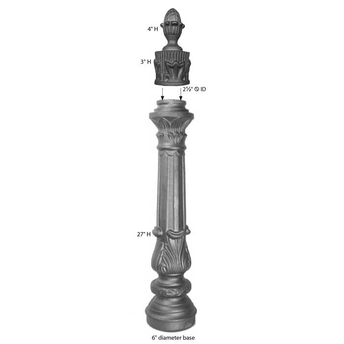 Cast Iron Fence Post, 1 piece top, 1 or 2 piece base