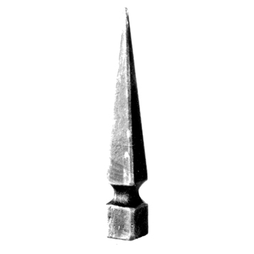 Steel Pointed Spear Railhead w/ 1" sq. base, 6-3/8" Tall