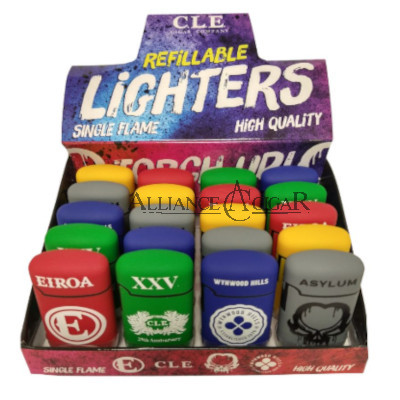 Lighter, CLE, Refillable, Mixed Display, 4 lighters each: Green, Blue, Yellow, Red  