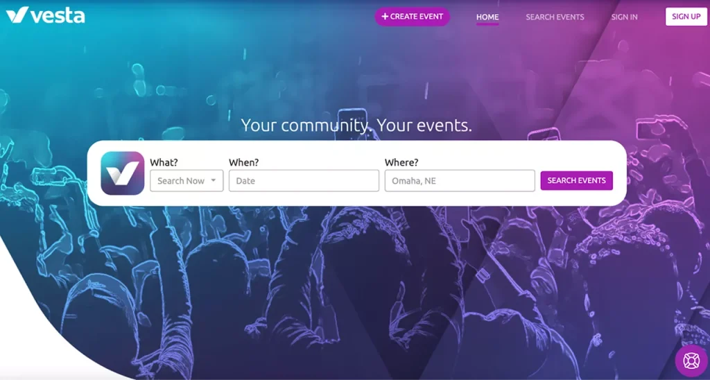 homepage of Event Vesta web app homepage of Event Vesta web app, a great web application idea