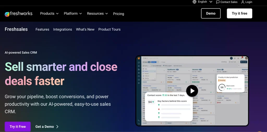 homepage of Freshsales web app homepage of Freshsales web app - a robust CRM platform