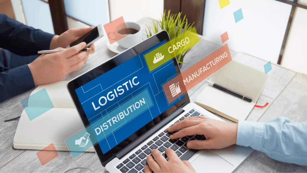 Logistics and distribution management on laptop