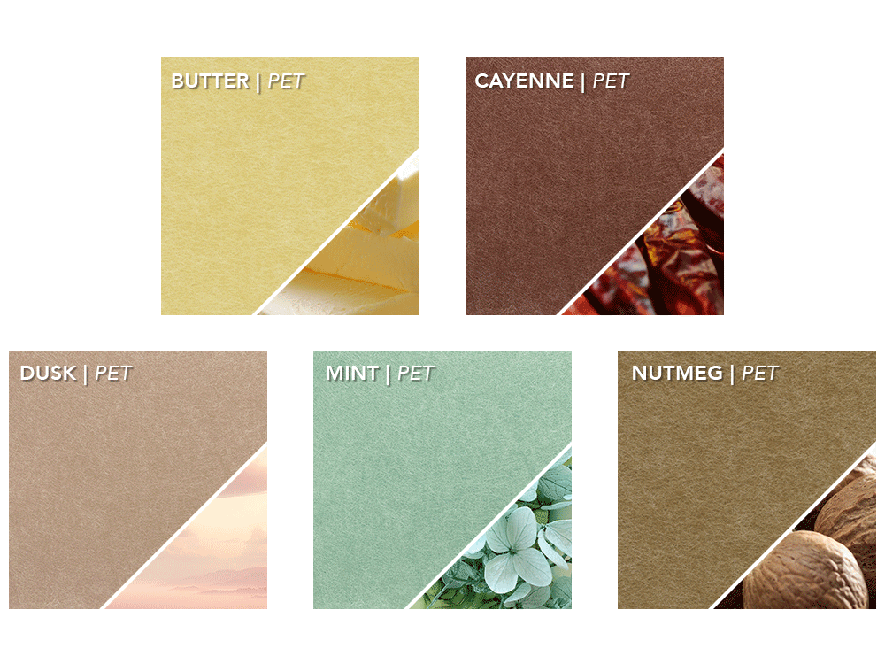 New Color Swatches in PET, Mura Wallcovering, and Embossed Panels