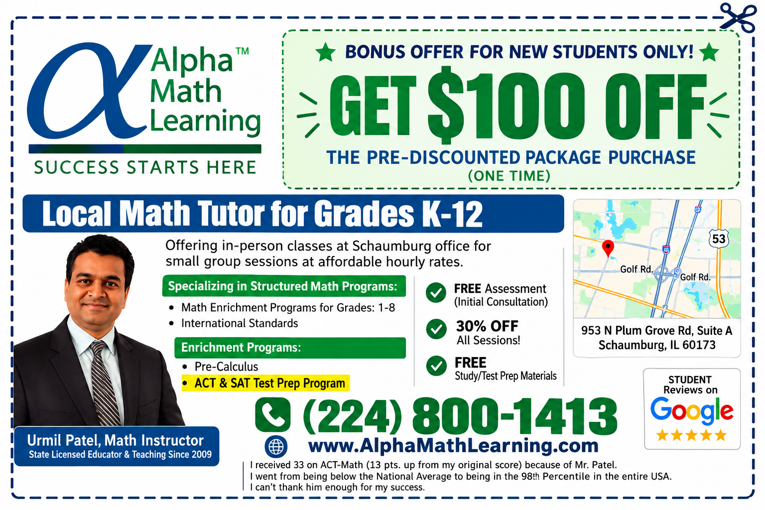 Alpha Math Learning offer: $100 Off