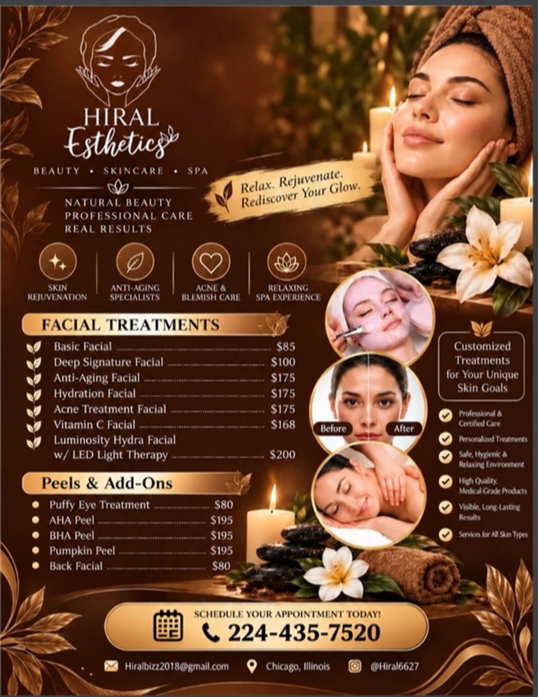 Hiral Esthetics LLC flyer