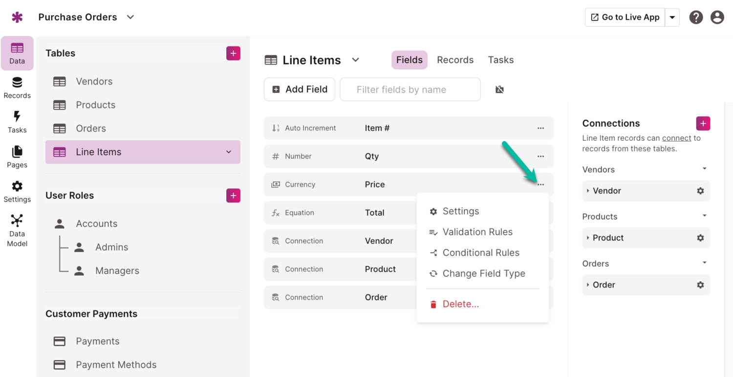 Image of the more options icon highlighted and the options available