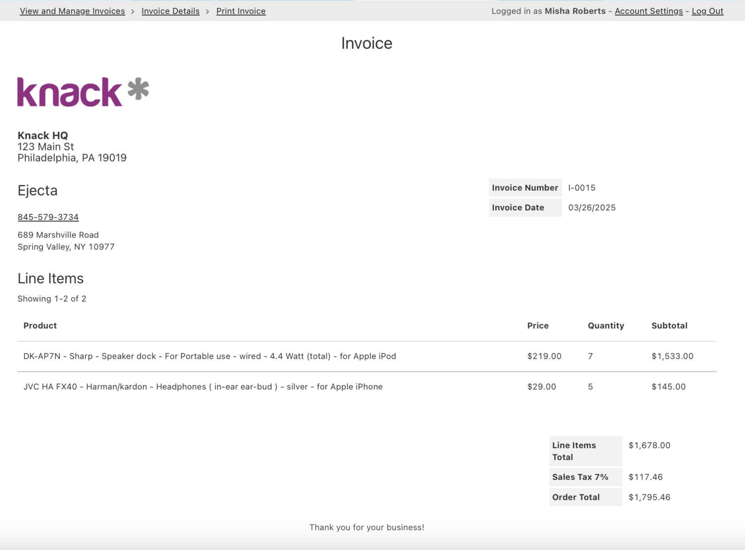 Image of the Print link in the Live App