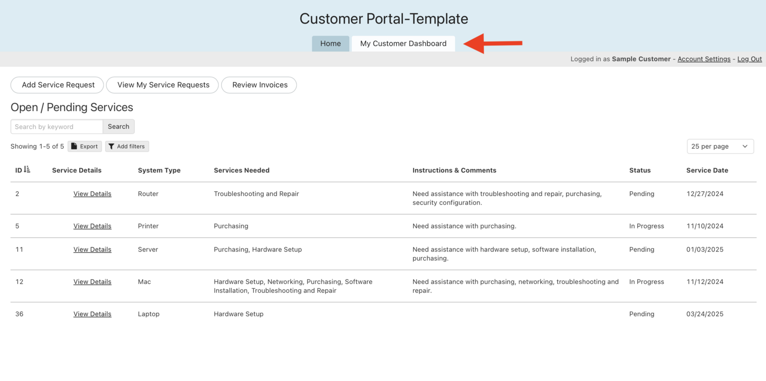 Image of an example Page Menu in a Live App