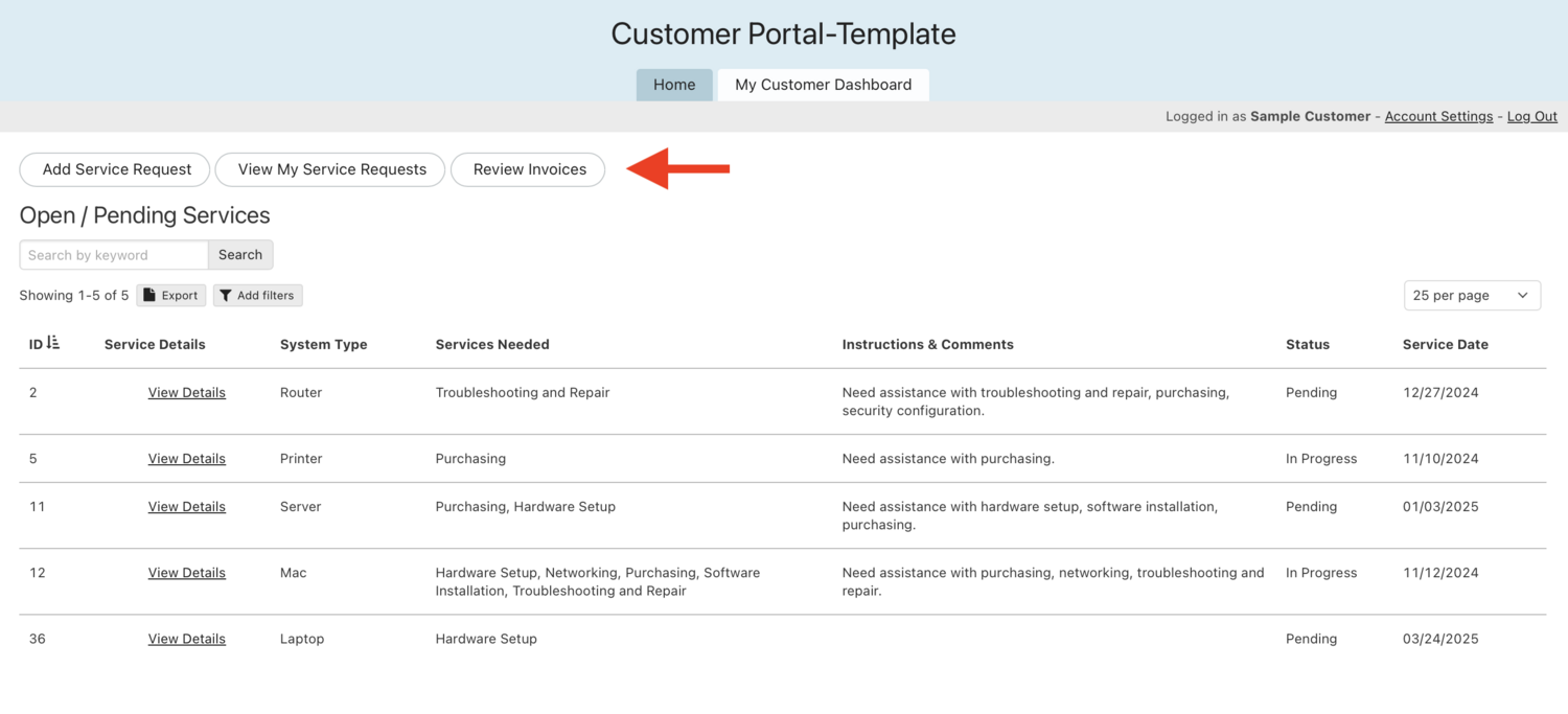 Image of an example Menu view in a Live App